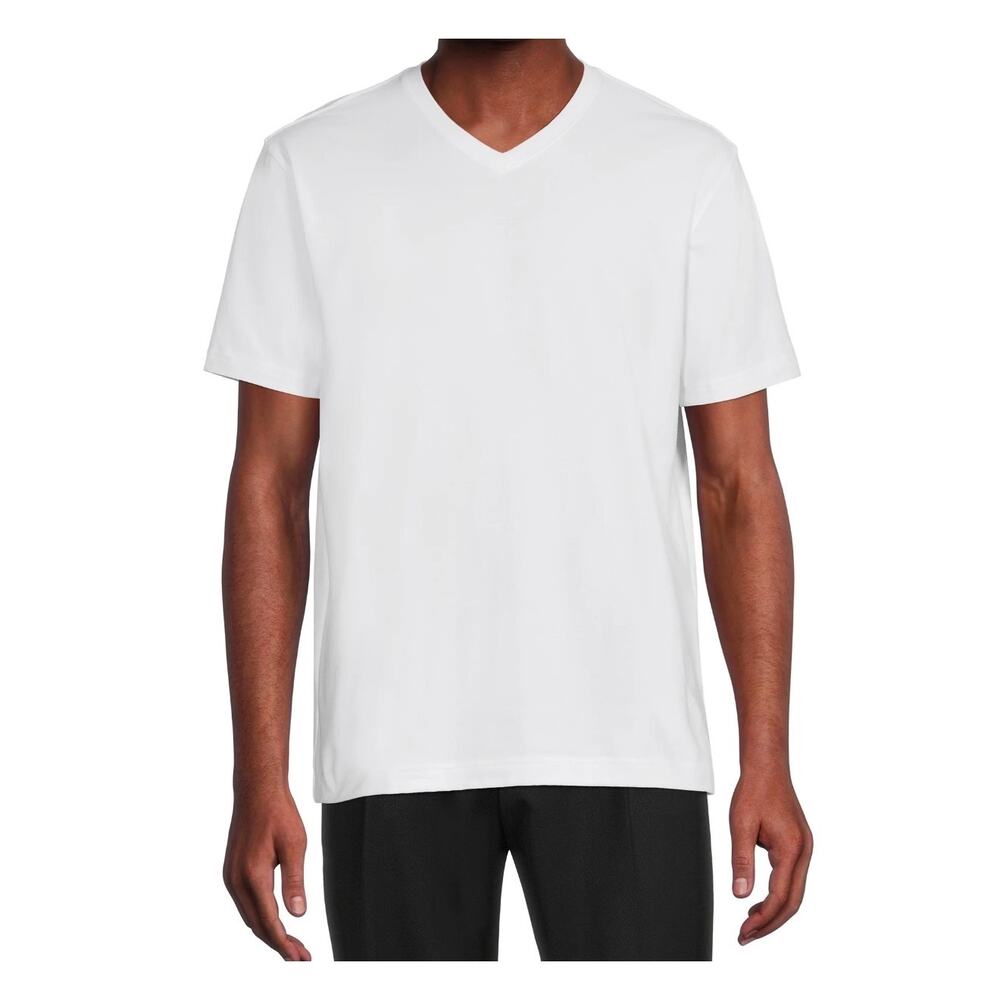 6 PACK NEW George Men's XL White Heavyweight V-Neck T-Shirt Blanks Thick Cotton